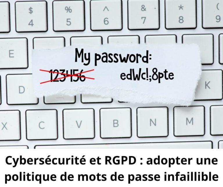 Note avec mots de passe : 'Mot de passe simple barré' et 'Mot de passe complexe' sur un clavier