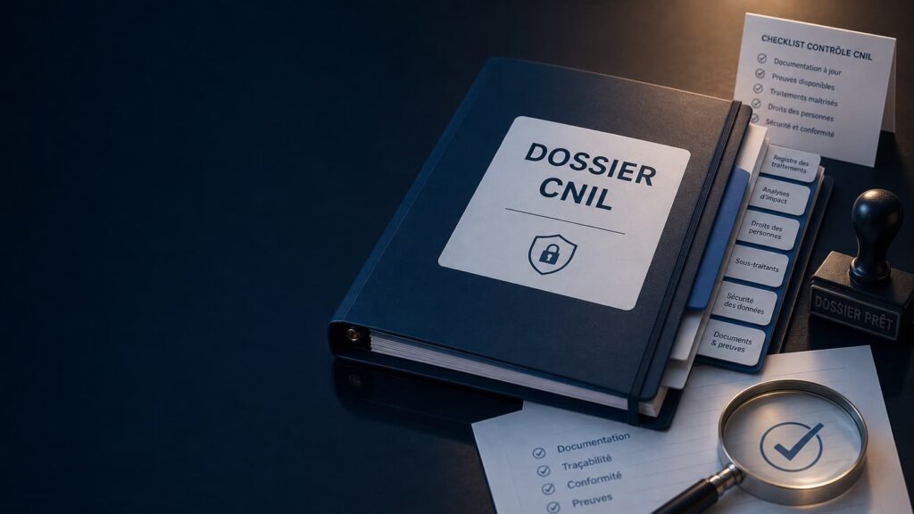 Dossier CNIL préparé avec checklist, registre, preuves et documents de conformité