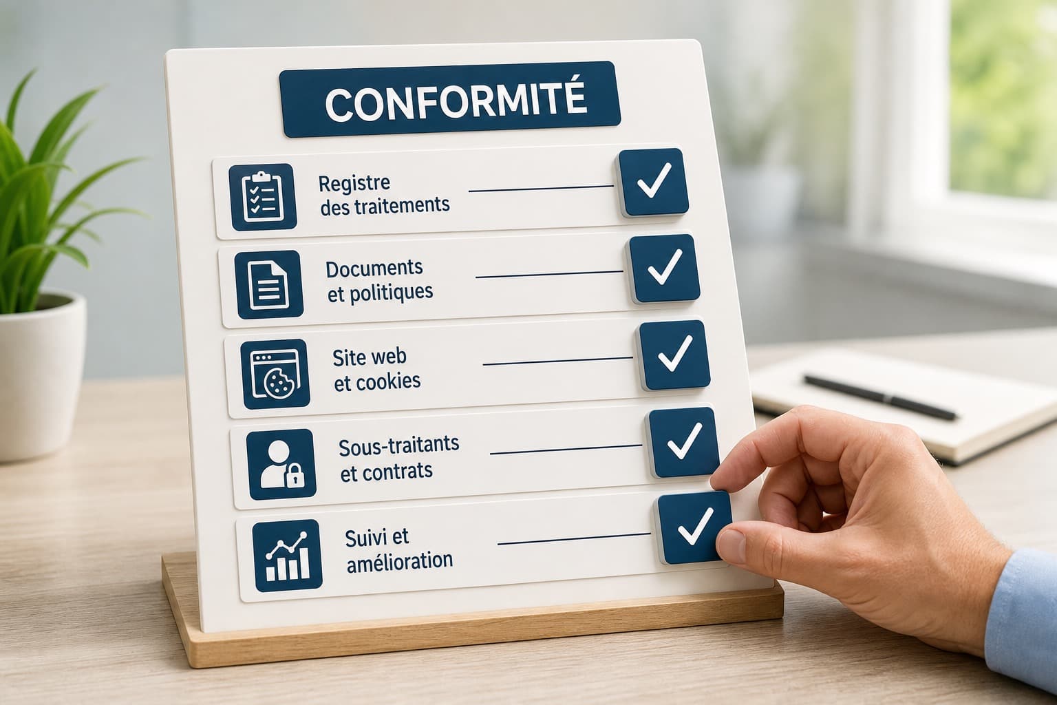 Plan d’action de mise en conformité RGPD avec registres, documents, cookies, sous-traitants et suivi