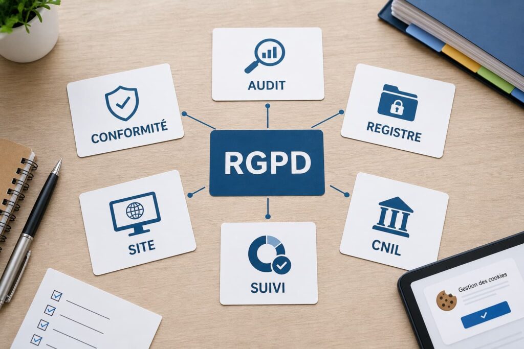 Cartes présentant les principales prestations RGPD pour structurer une démarche de conformité en entreprise
